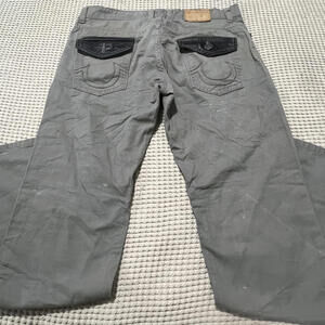 True Religion men's faux leather flap pockets gray denim size 35x32 streetwear